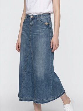 Vanity Blue Denim Skirt with Floral Accent
